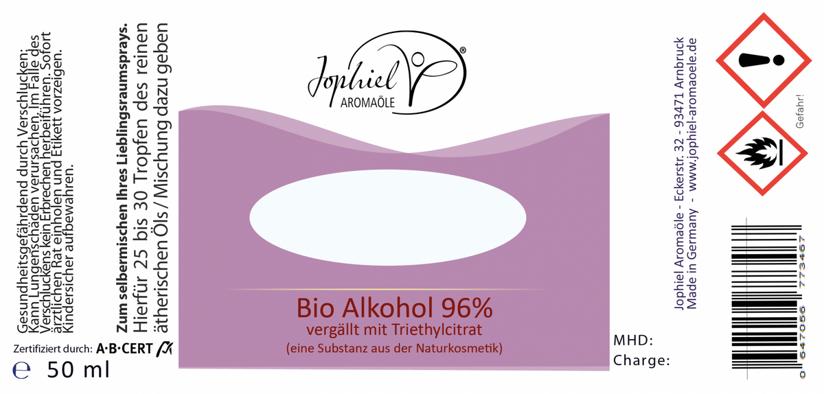 Bio Alkohol 96% 50 ml zur Eigenherstellung von Raumduft
